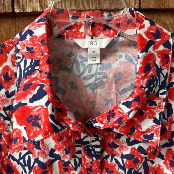NWT 1901 Women Red & Blue Floral Shirt Dress Fit & Flare in Women's X-Large - Picture 4 of 12